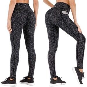 Healthyoga Leggings Black & Gray Space Dyed Yoga Workout Legging Womens Size XXL